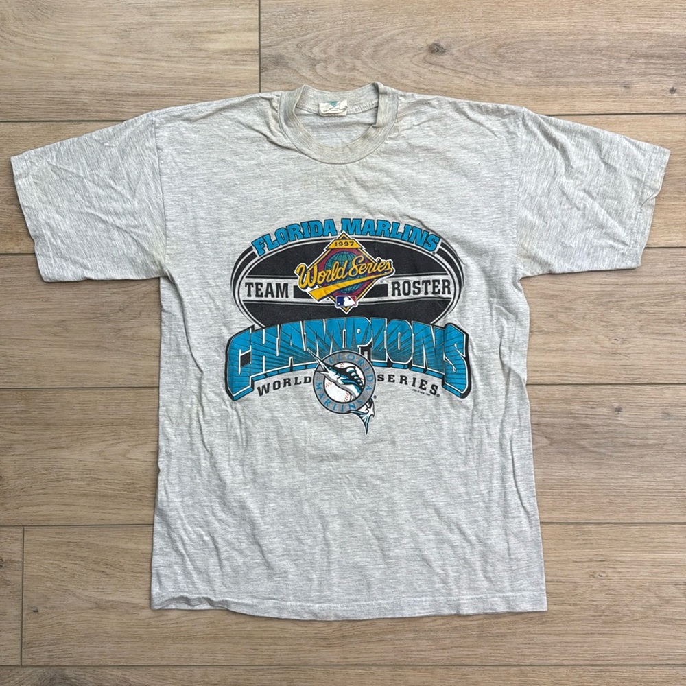 Vintage Marlins Baseball World Series 1997 Champions Team Roster T Shirt Large